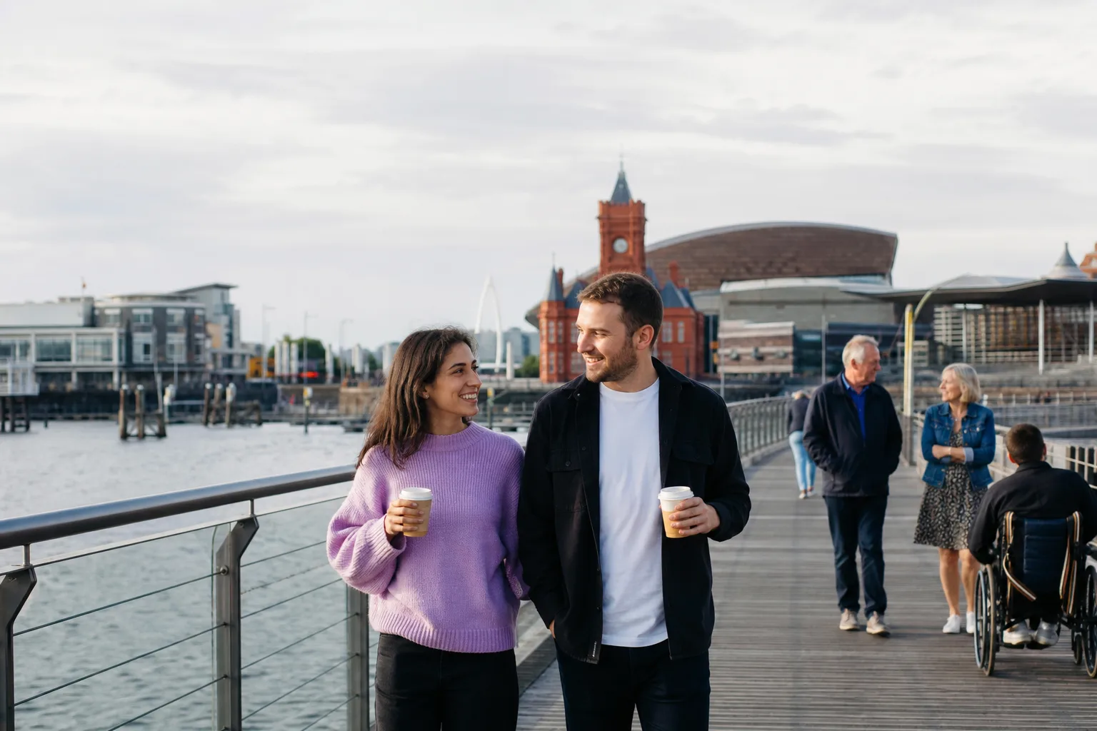 Two people meeting for coffee in central Cardiff
