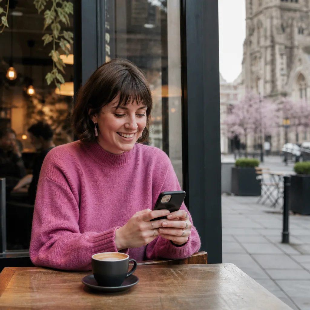 Cardiff resident writing a dating bio at a café table